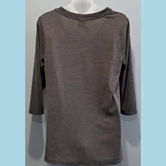 3/$20 BOBEAU Love & Peace Quote Abstract Graphic Top Cropped 3/4 Sleeve Gray - Picture 8 of 9